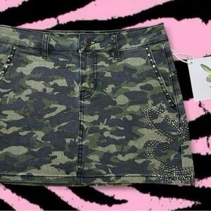 PLAYBOY Camo Mini Skirt with Stud Embellishments - Green